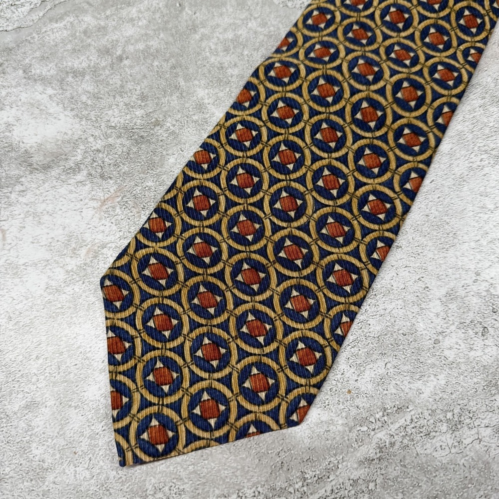 XMI PLATINUM Silk Tie Mens One Size Gold Geometric Pointed Made In USA Necktie
